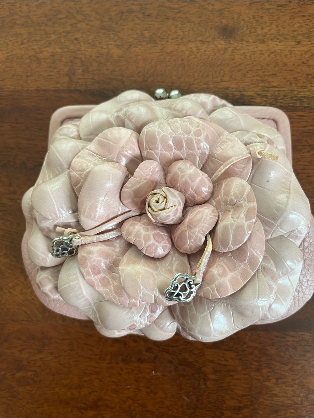 Vintage Brighton "Roselie" Pink Leather 3D Flower Crossbody Pouch Bag